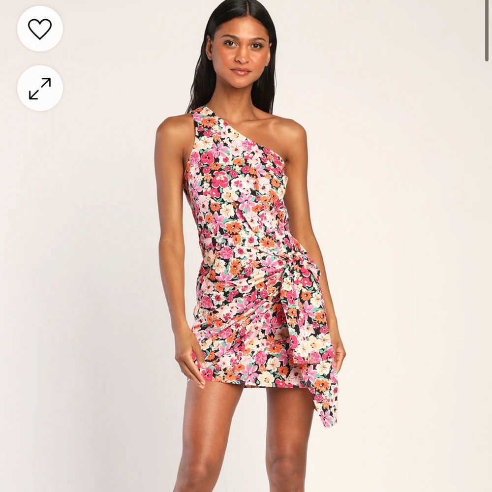 Gorgeous Garden Pink Floral One-Shoulder Faux-Wrap Mini Dress